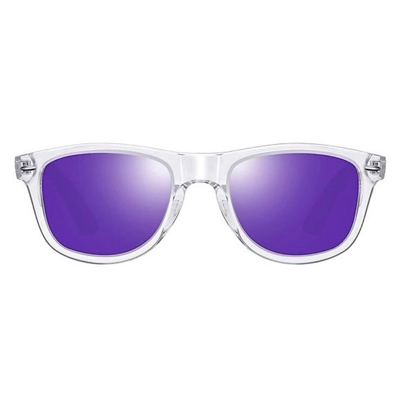 Women's Clear Transparent Square Dark Purple Lens Trendy Designer Sunglasses - Picture 3 of 5